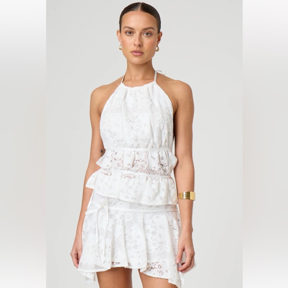 White Lace Broderie Halter skirt set